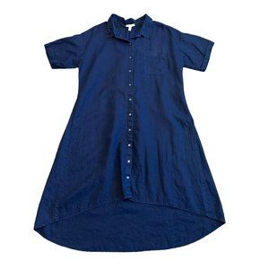Eileen Fisher Button-Down Shirt Dress Organic Linen High Low Size Medium Women's
